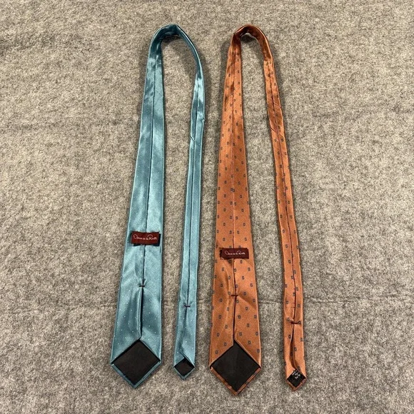 Oscar‎ de la Renta Mens Silk Tie Lot Teal Dot Brown Geometric Neckties - Picture 7 of 9